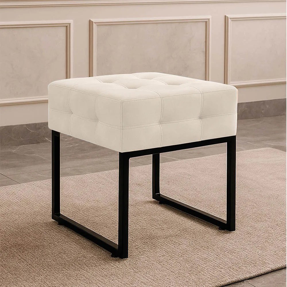 Puff Sala Decorativo Quadrado Industrial Elisa Veludo D03 - D'Rossi - Bege