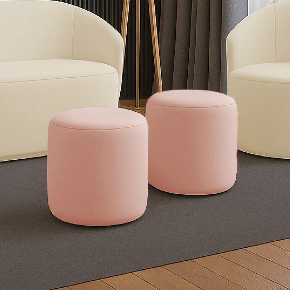 Puff Redondo Orgânico para Sala Kit 2 Malu Veludo M11 - D'Rossi - Rose