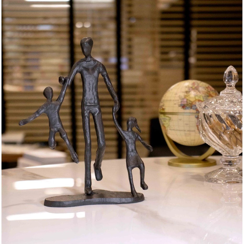 Escultura Decorativa Em Metal Preto Pai e Filhos 19x15 Cm - D'Rossi
