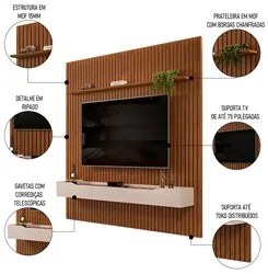 Painel para TV 75 Pol Ripado com Bancada Suspensa 275x240cm Pratisk D0