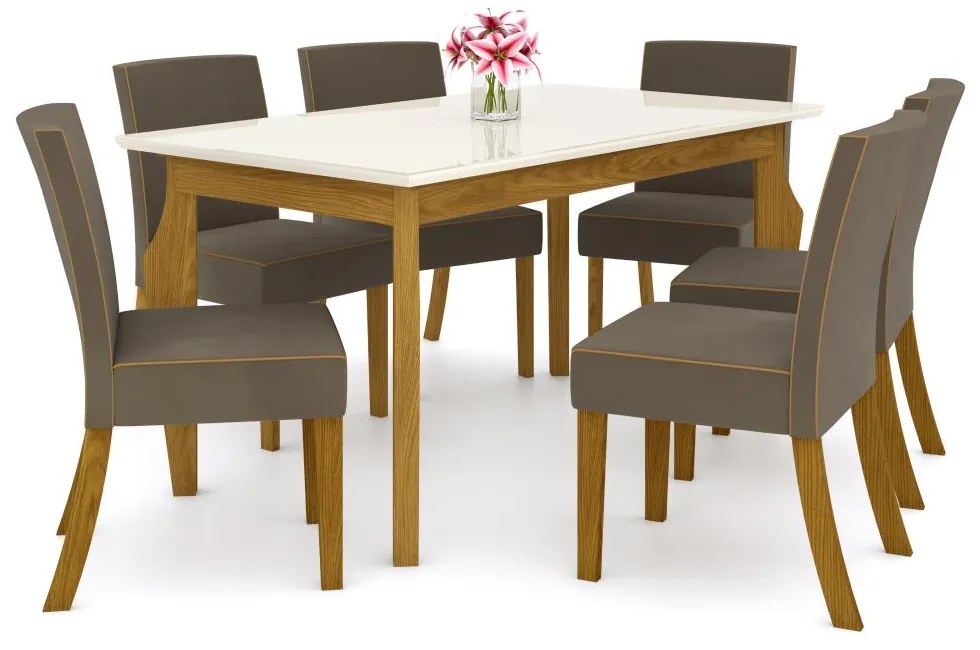 Mesa de Jantar Tampo de Vidro 160cm Ghala Nature Off White