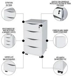 Conjunto Escritório Home Office 4 Peças Look A06 Branco/Ipê - Mpozenat