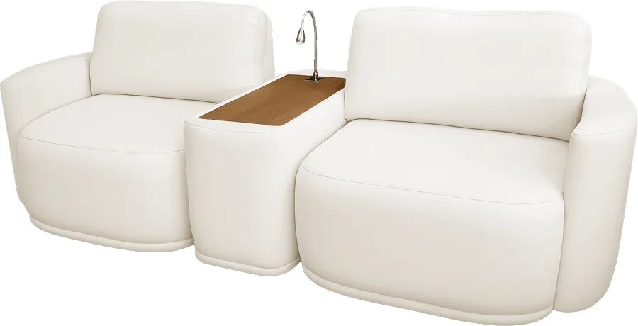 Sofá Sala Modulado 231cm com Console USB Luminária Brumma Bouclê K01 - D'Rossi - Off White