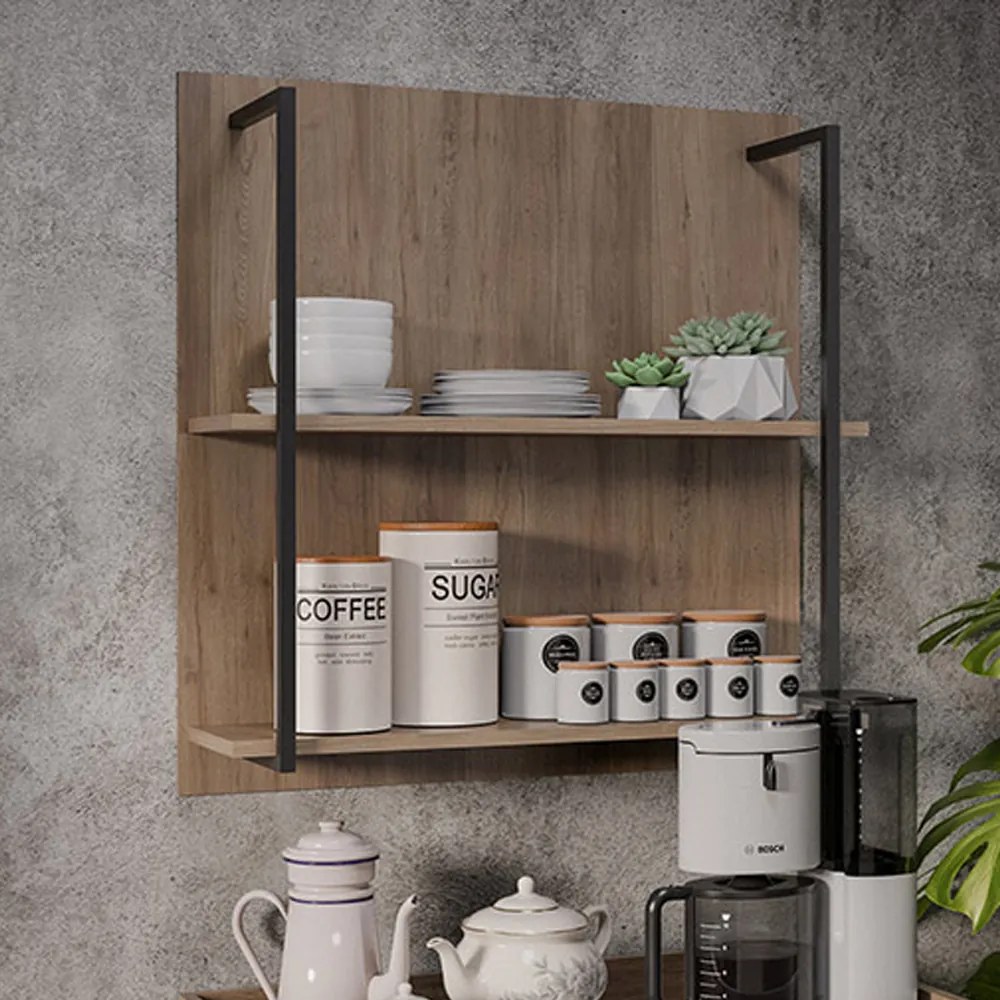 Prateleira Industrial Dupla Cozinha Suspenso Painel Parede Eri 70,5cm M12 - D'Rossi - Freijó