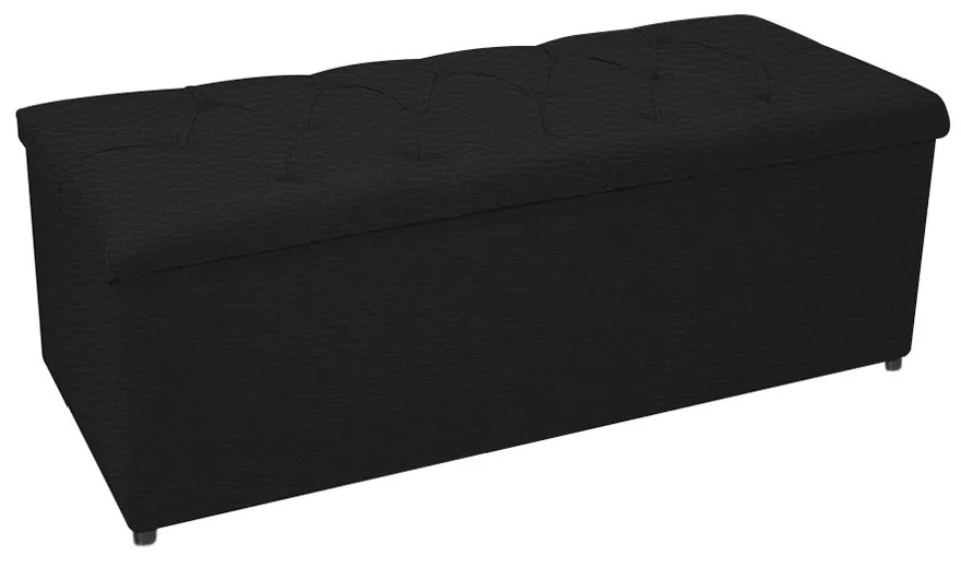 Kit Cabeceira e Calçadeira Baú Estofada Mel 140 cm Casal Com Capitonê Corano Preto - ADJ Decor