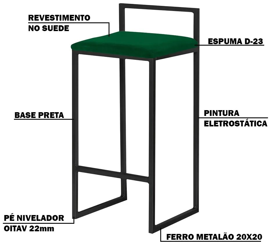 Kit 2 Banquetas Decorativa Jasmine Base Preto Suede Verde G41 - Gran Belo