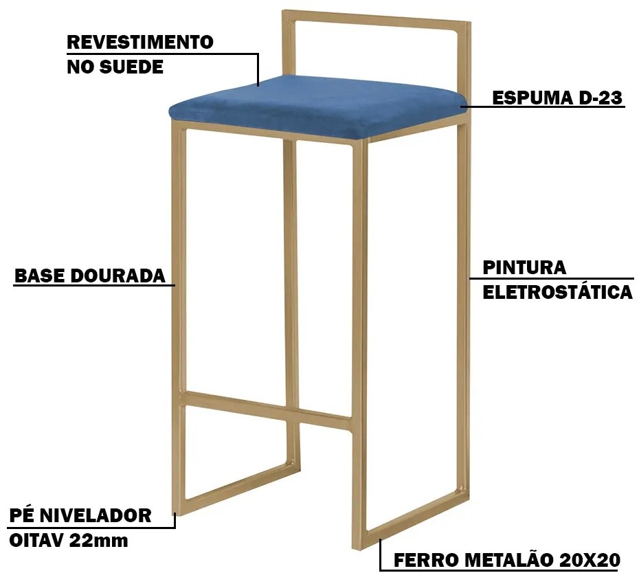 Banqueta Decorativa Jasmine Base Gold Suede Azul Marinho G41 - Gran Belo