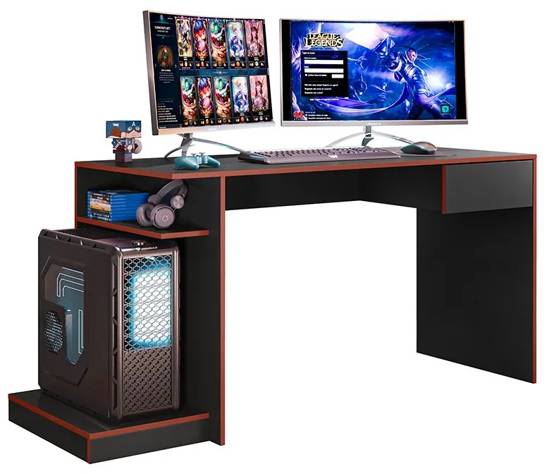 Mesa Gamer Escrivaninha Para Computador Monster Rubi Preto/Vermelho - Mobler