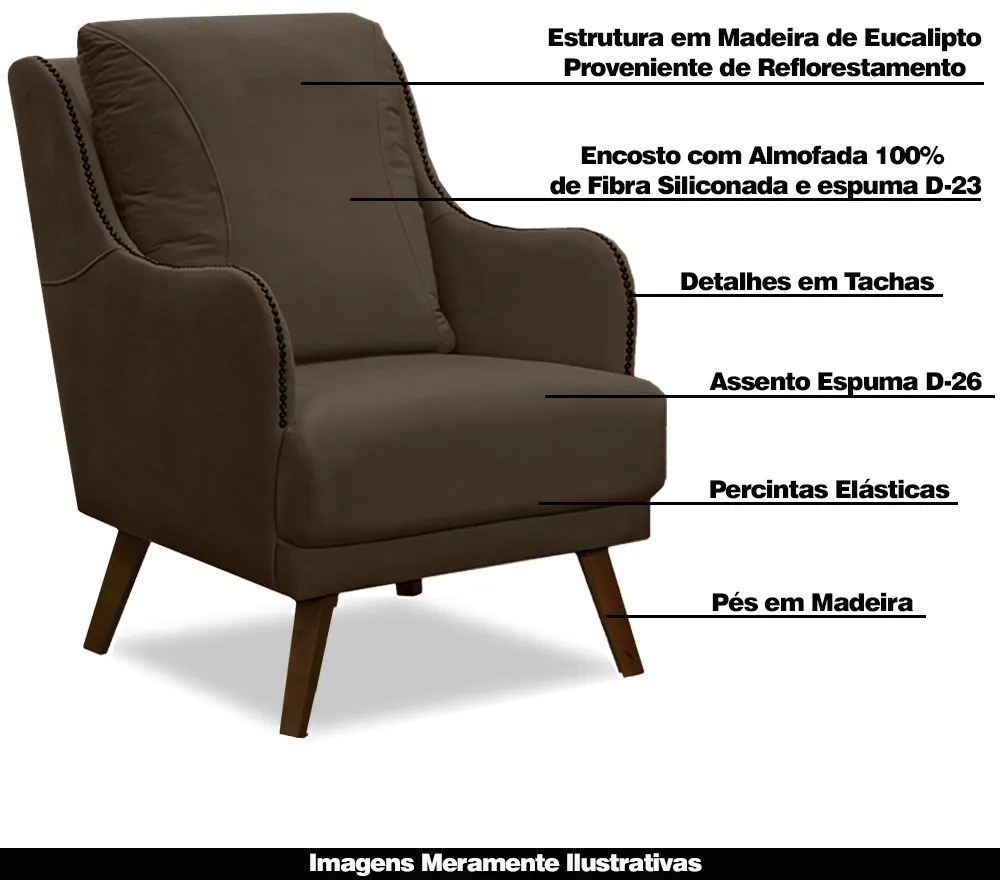 Poltrona Decorativa Catar com Tachas Suede Marrom G33 - Gran Belo