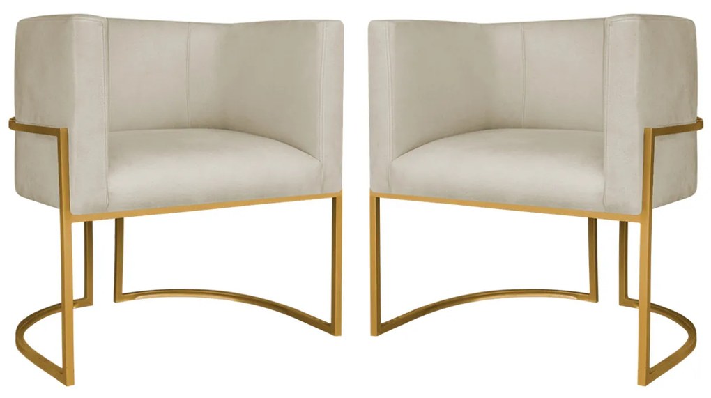 Kit 2 Poltronas Dália Luxo Moderna Estofada Design Sofisticado com Base de Ferro Dourado Suede