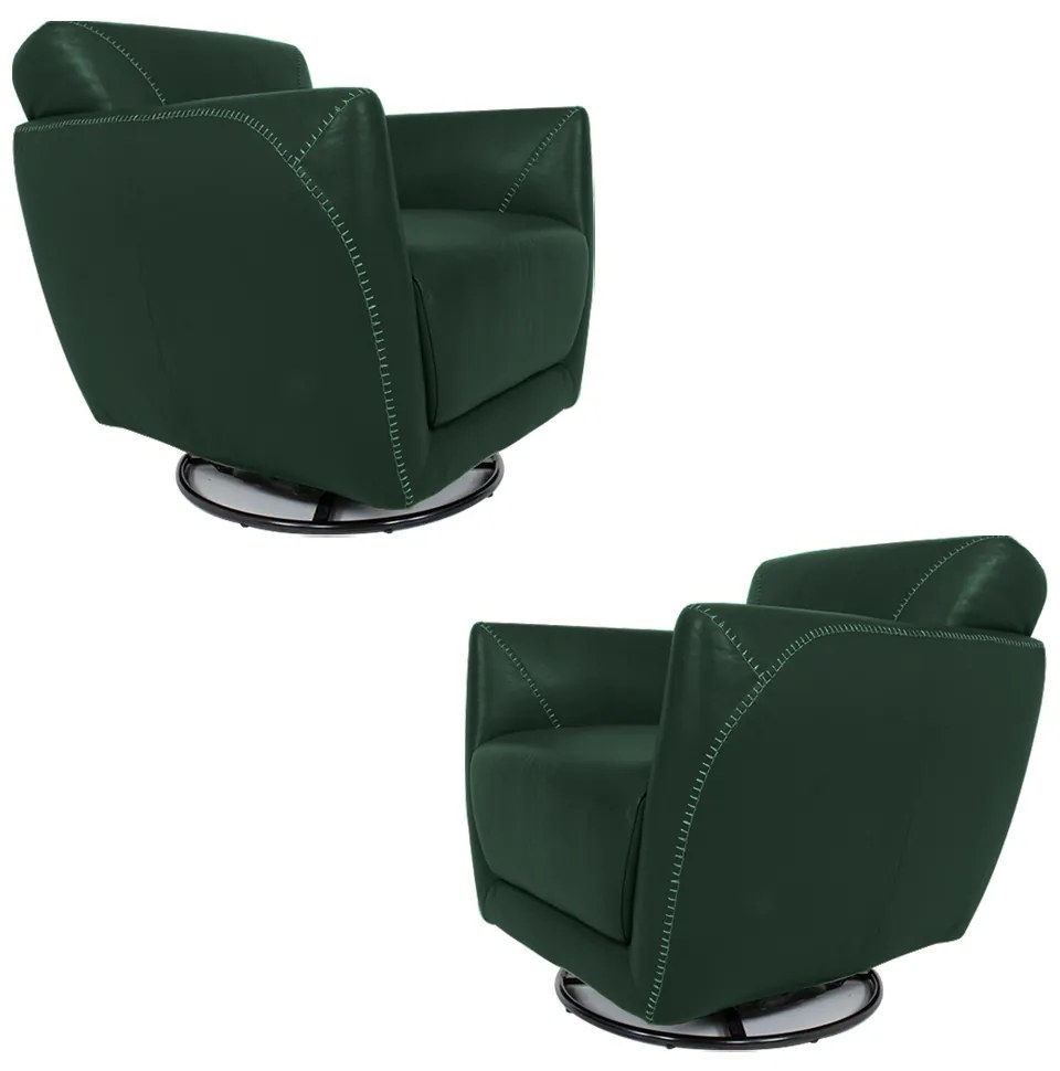 Kit 2 Poltronas Decorativas Valentina Sala de Estar Giratória Couro Verde Brilho G40 - Gran Belo