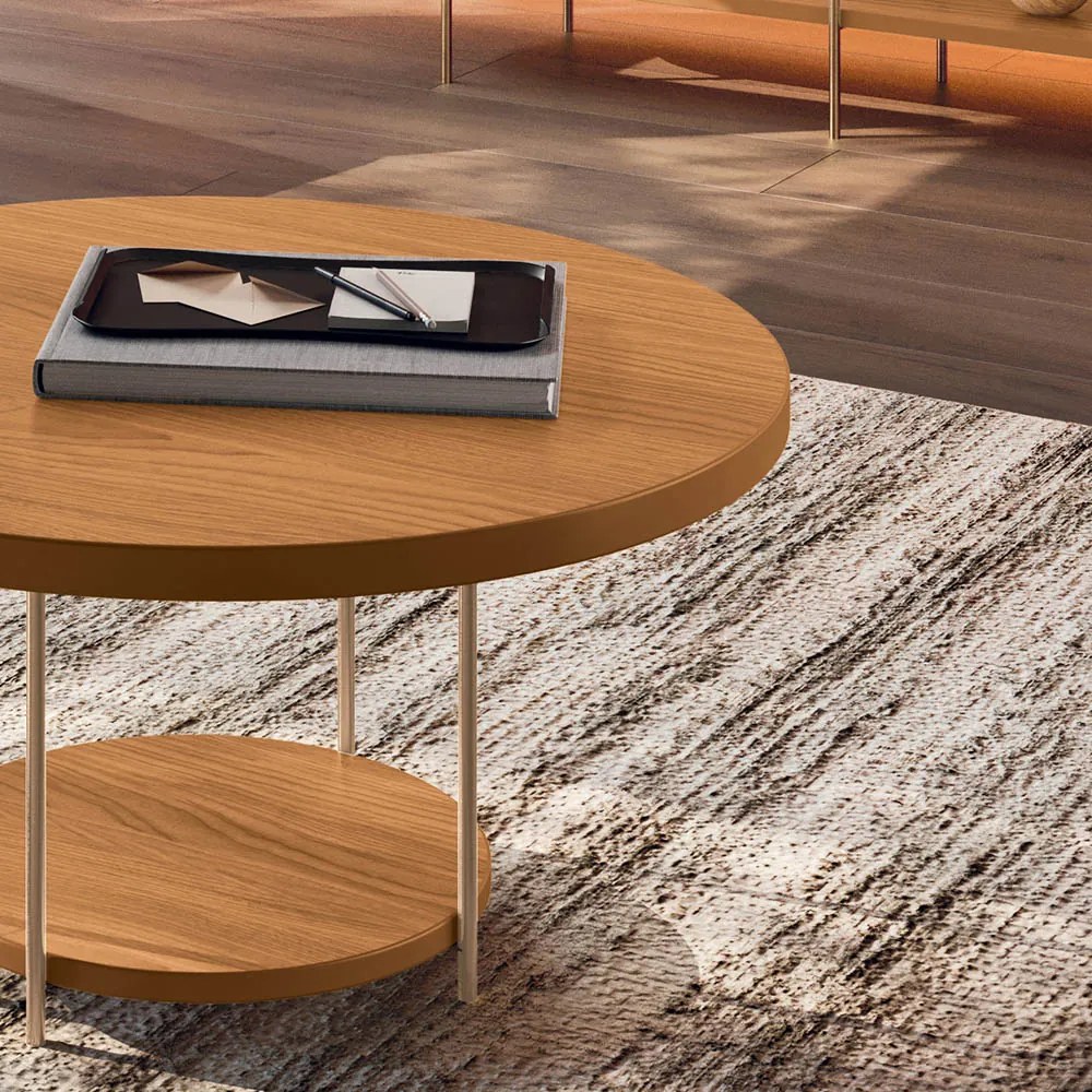 Mesa de Centro Redonda MDF Pés Metálicos Mia Cinamomo H01 - D'Rossi
