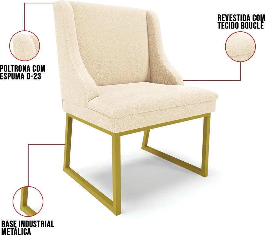 Cadeira Sala de Jantar Industrial Dourado kit 2 Liz Bouclê D03 - D'Rossi - Bege