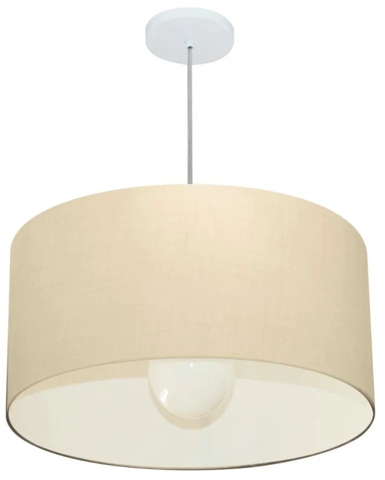 Lustre Pendente Cilíndrico Md-4207 Cúpula em Tecido 55x25cm Algodão Crú - Bivolt