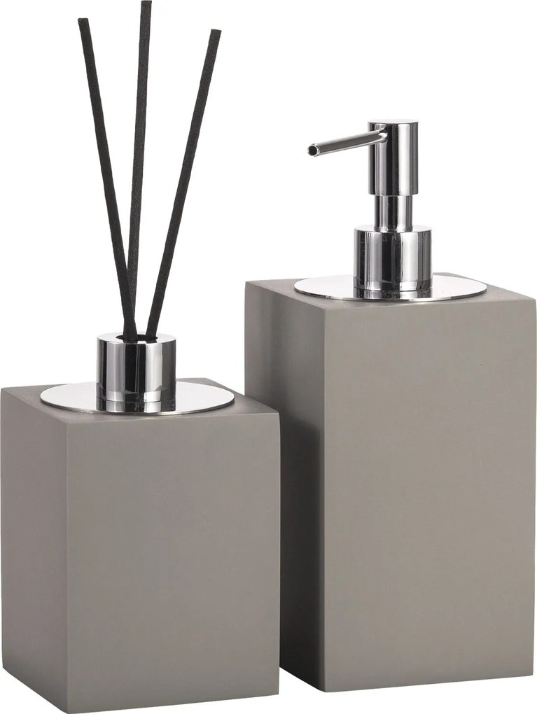 Conjunto Banheiro Duo Quadrado Resina Cinza Claro Fosco - Cromado