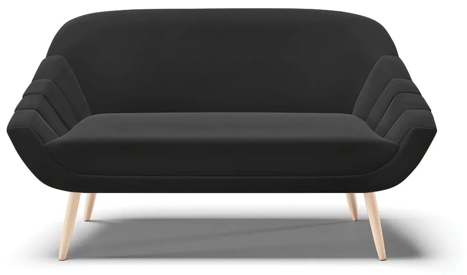 Kit 01 Namoradeira 02 Lugares e 02 Poltronas Giovana Suede Preto Pés Palito Natural - D'Rossi