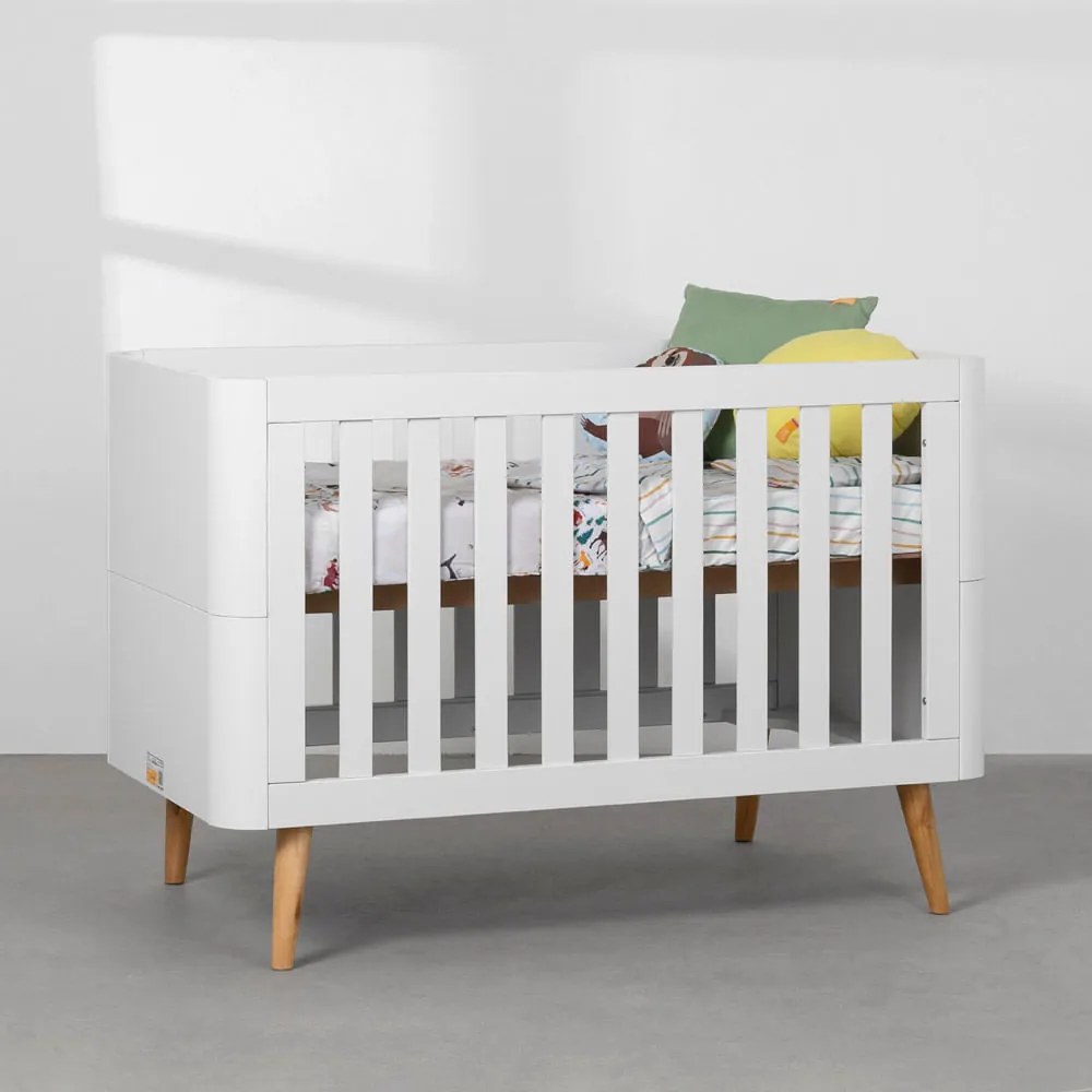 Berço  Evolutivo Curvo Mali 3 em 1 (com Colchão Mini-Berço) – Branco Fosco