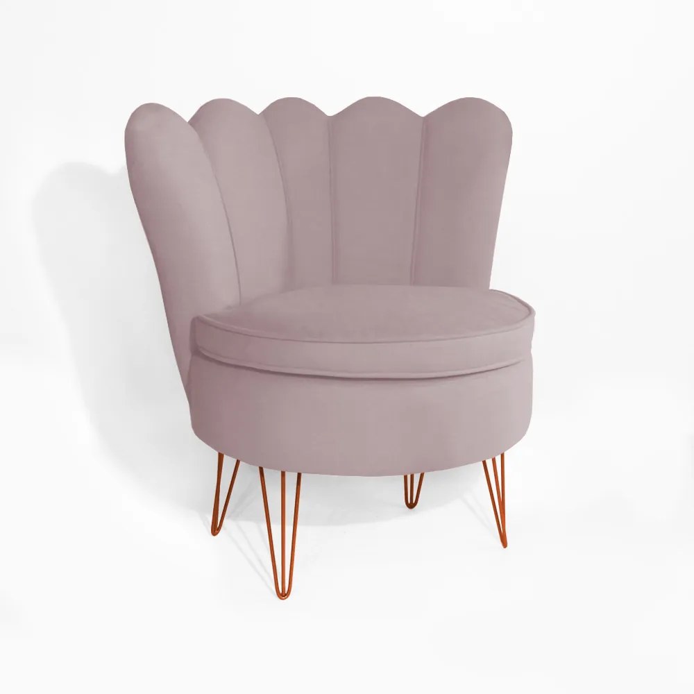 Poltrona Decorativa Dália com Puff Chloe Hairpin Legs Bronze Veludo Crepe