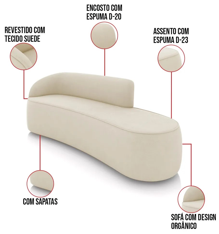 Sofá 4 Lugares Orgânico 220cm Morgan e 2 Poltronas Lua Suede Bege D03 - D'Rossi