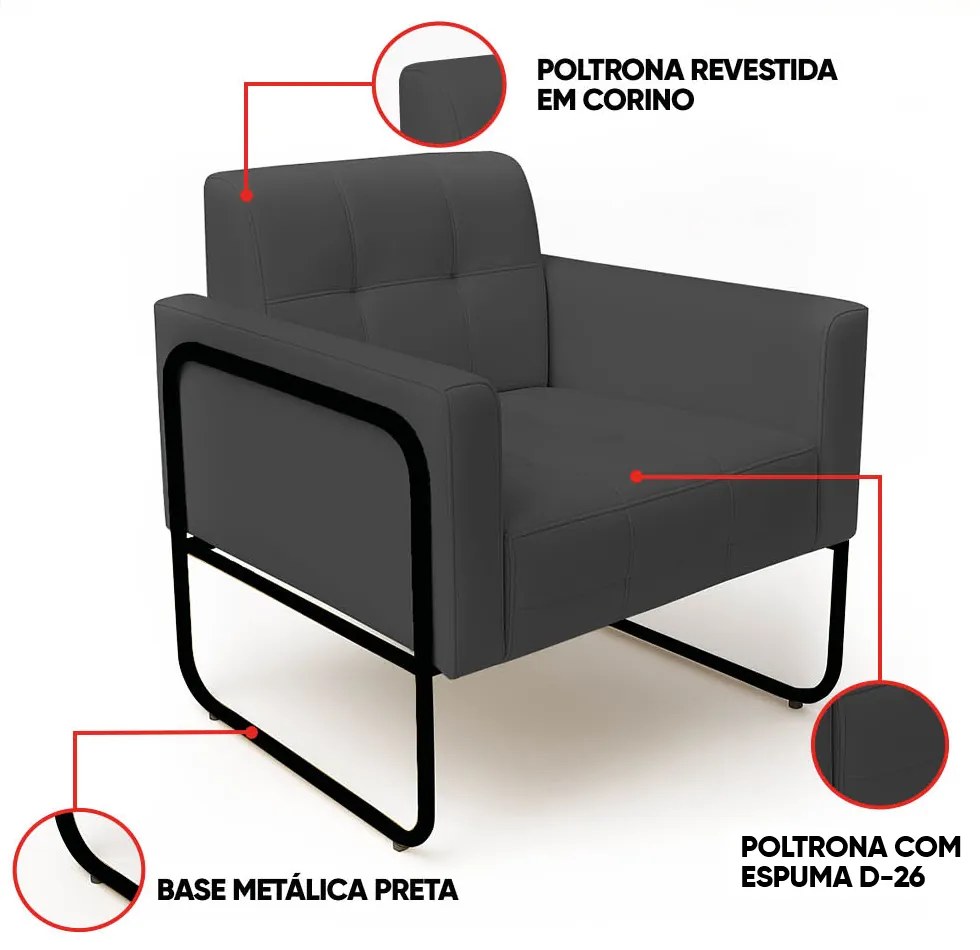 Poltrona Sala Industrial Alta Tubo Preto Elisa Sintético D03 - D'Rossi - Grafite