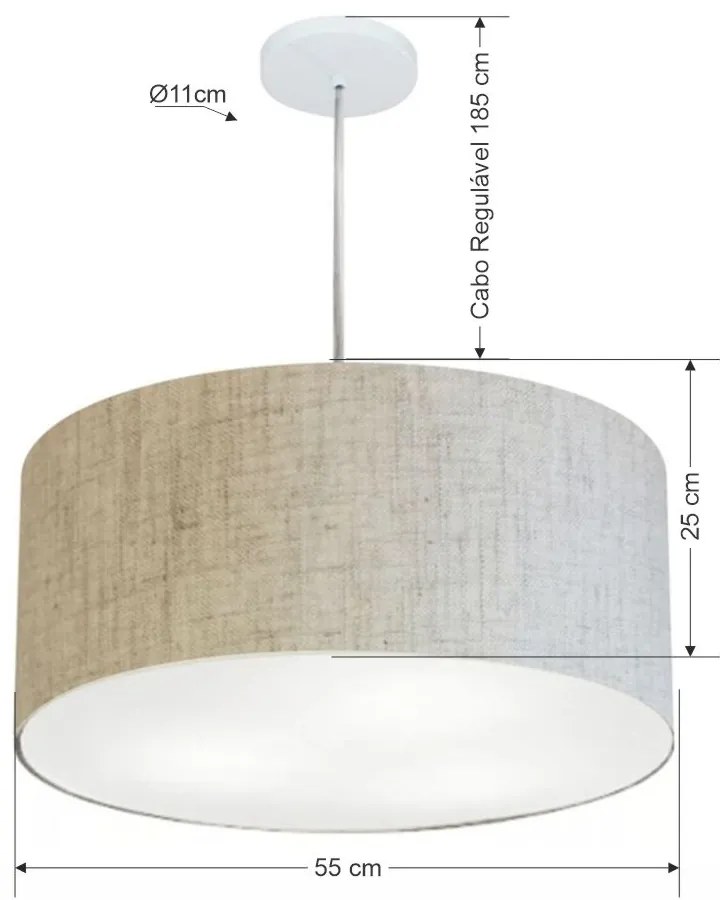Lustre Pendente Cilíndrico Md-4214 Cúpula em Tecido 55x25cm Rustico Bege - Bivolt