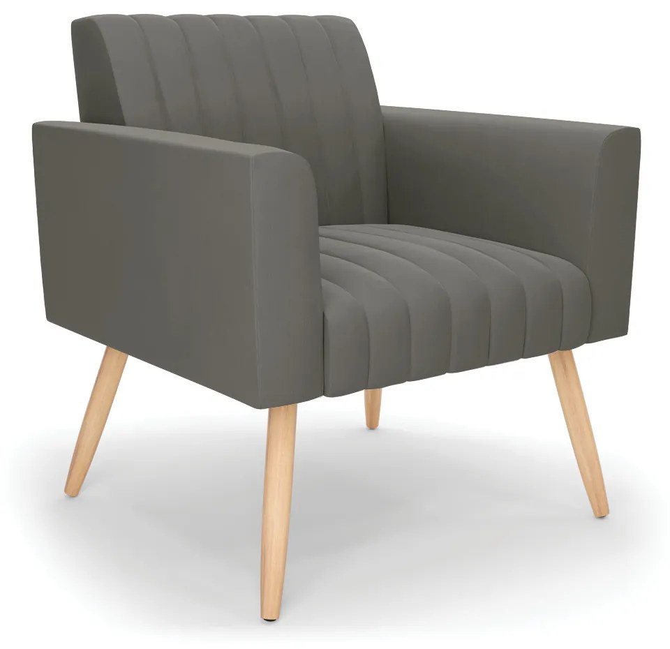 Poltrona Viena Gomada Suede Grafite Pés Palito Natural - D'Rossi