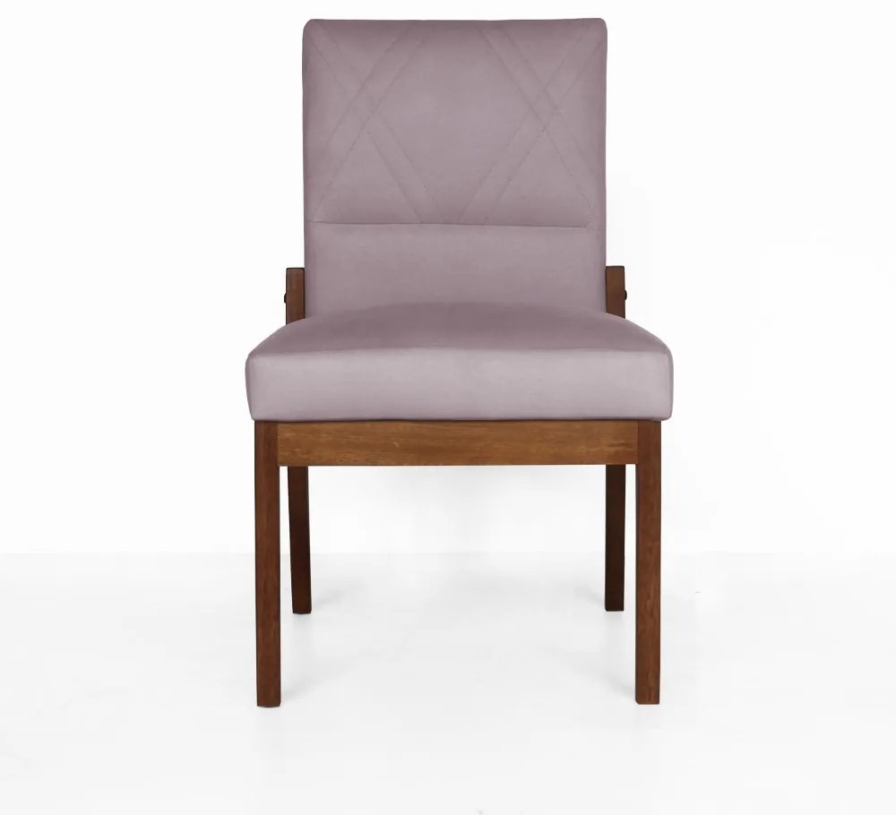 Conjunto 2 Cadeiras De Jantar Aurora Base Madeira Maciça Estofada Suede Crepe
