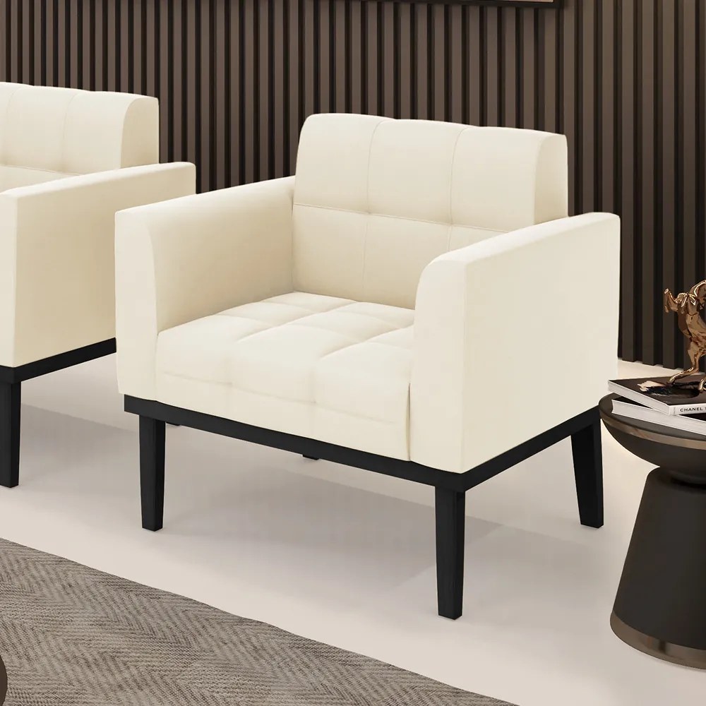 Poltrona Decorativa Karen Pés Fixo em Madeira Preto Veludo Bege G19 - Gran Belo