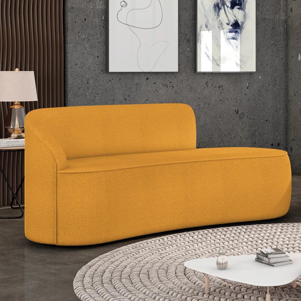 Sofá 2 Lugares Orgânico 140 cm Morgan Bouclê - Verde - Mostarda