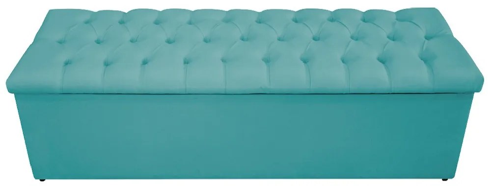 Recamier Baú Estofada Mel 140 cm Casal Com Capitonê  Suede Azul Turquesa - ADJ Decor