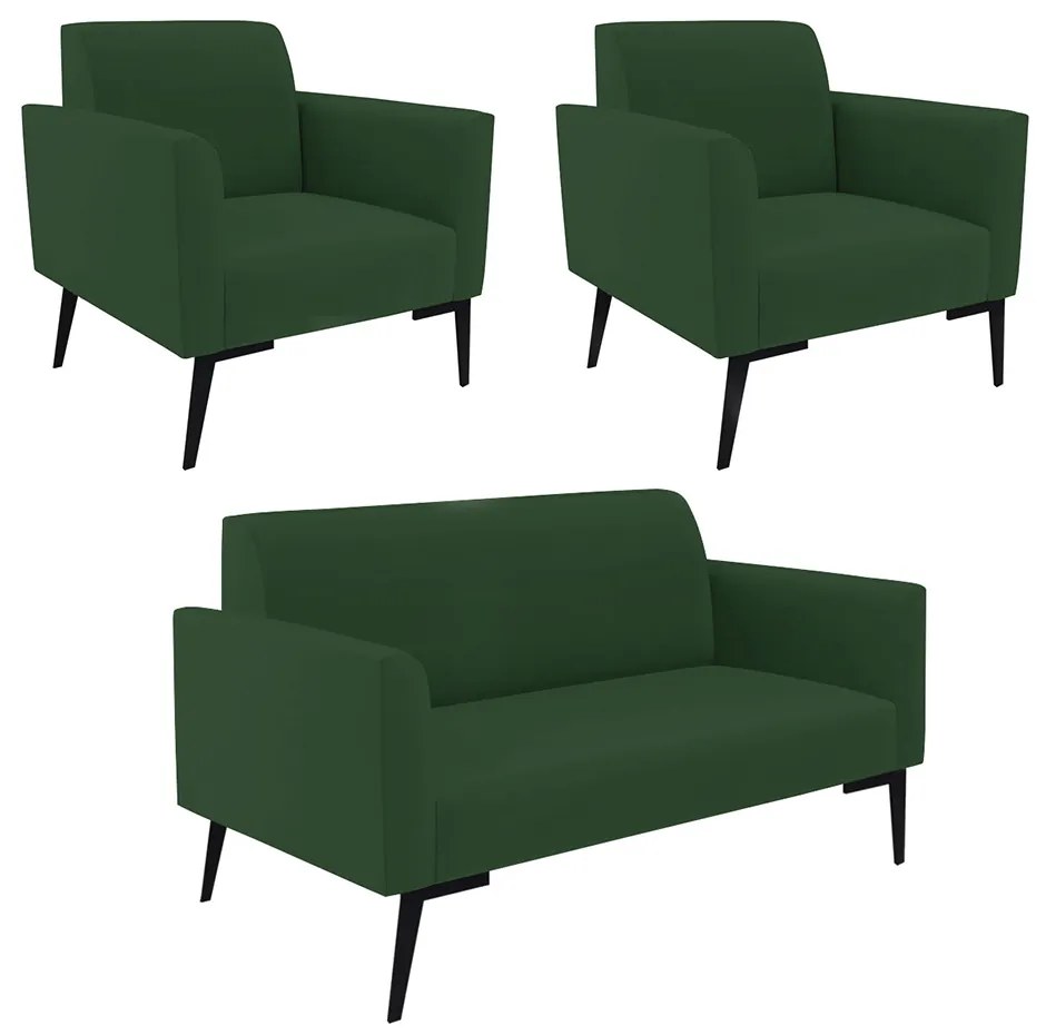 Sofá Namoradeira com 2 Poltronas Pés Villach Marisa Veludo D03 - DRossi - Verde