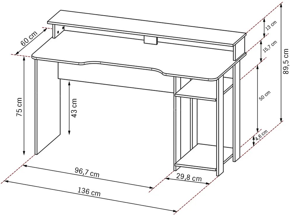 Conjunto Mesa e Armário para Escritório Home Office Gamer Cool MDP Preto/Vermelho G69 - Gran Belo