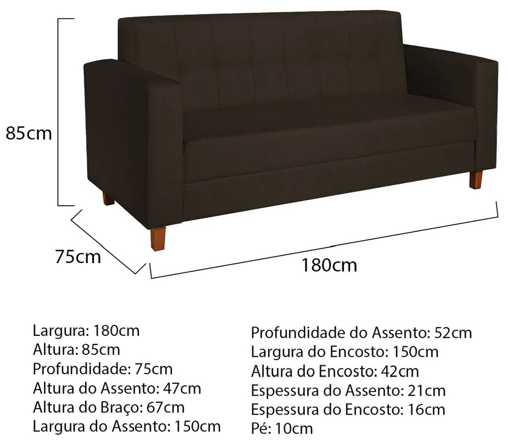 Kit Sofá 2 Lugares e Poltrona Denver Corano Marrom - ADJ Decor