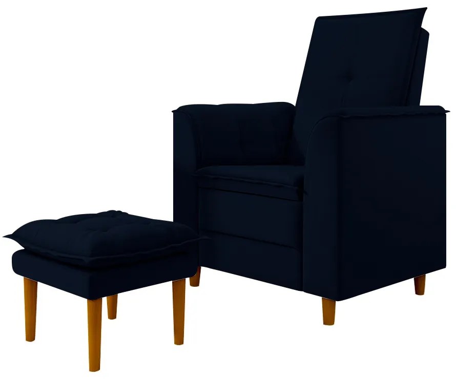 Poltrona de Amamentação Quarto de Bebê Gracy com Puff Pés Palito Veludo Azul Marinho G85 - Gran Belo