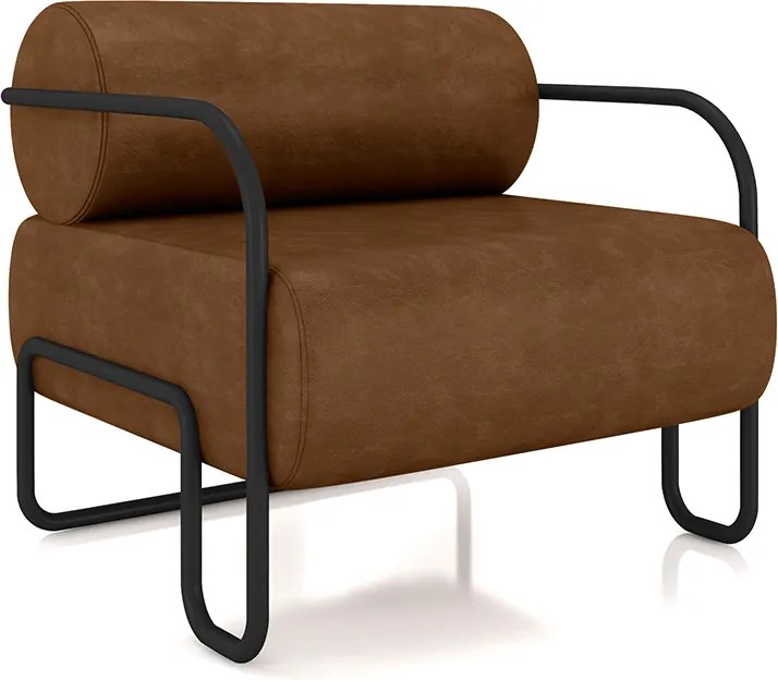 Poltrona Decorativa Sala de Estar Polatsk Base Industrial de Ferro PU Marrom G33 - Gran Belo