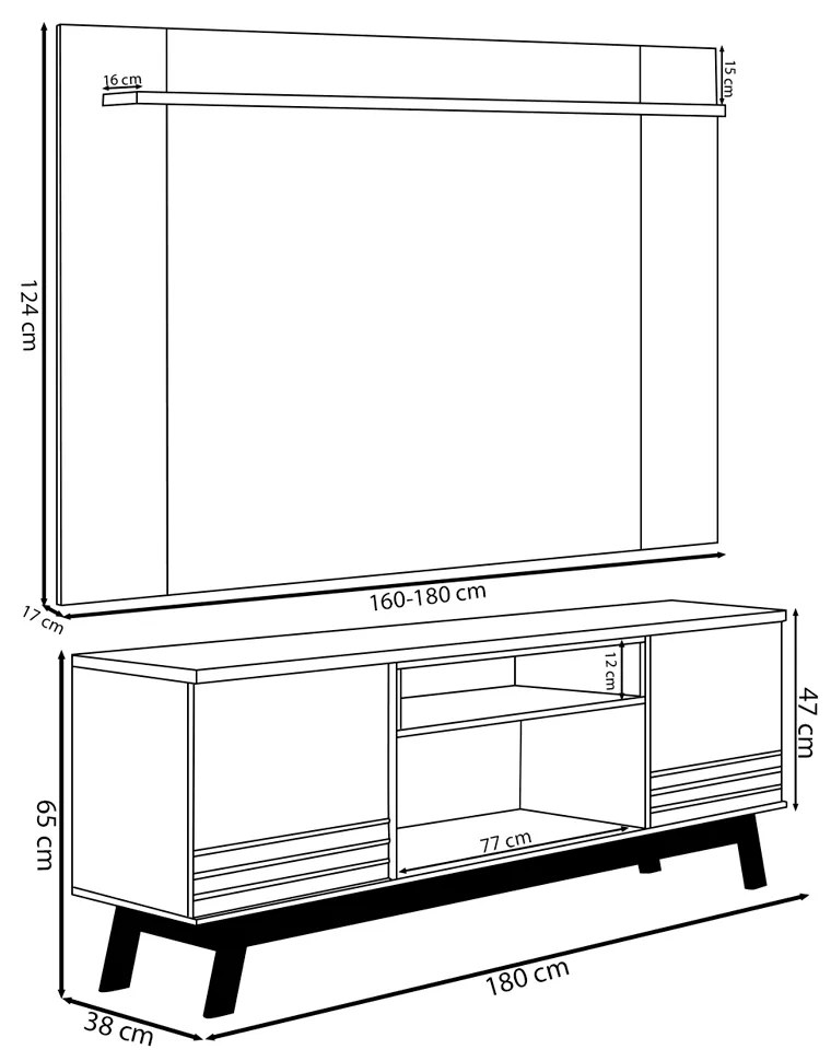 Conjunto Painel Extensível e Rack Tremonti/Cronos TV até 75 Polegadas Nature/Off White G77 - Gran Belo