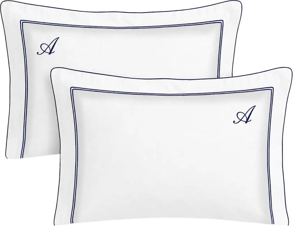 Jogo 2 Fronhas Literie Percal 200 Fios Alba 50x70cm - Branco e Marinho  Branco e Marinho