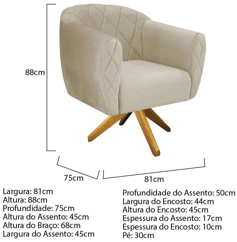 Kit 02 Poltronas Grazi Base Giratória de Madeira Linho - ADJ Decor