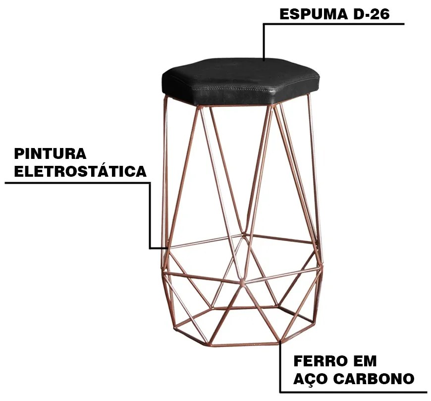 Kit 2 Banqueta Decorativa Rubel Base Bronze PU Sintético Preto G41 - Gran Belo
