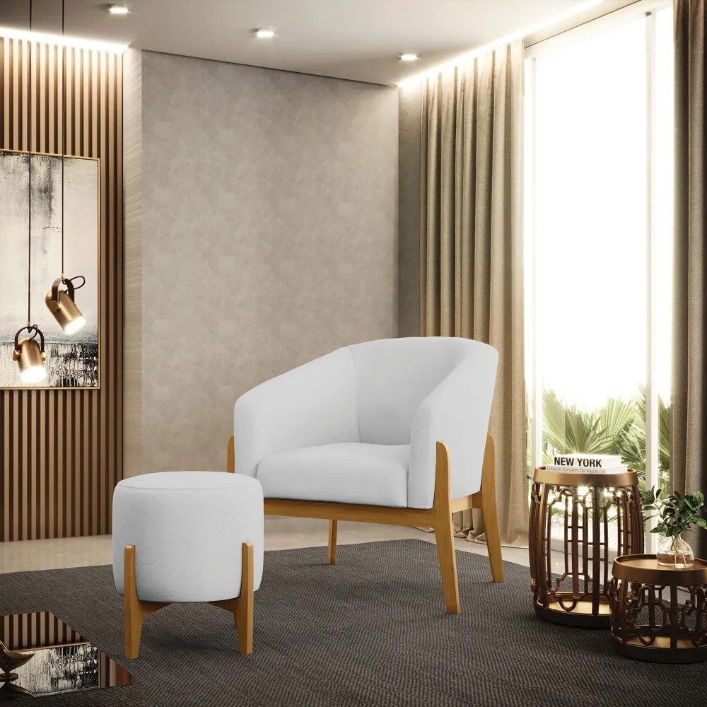 Puff Banqueta Decorativo Base Madeira Stella Linho D03 - D'Rossi - A05 Cinza