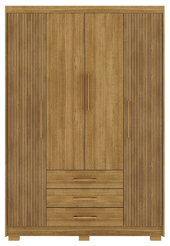 Guarda Roupa Solteiro Linna 150cm 4 Portas de Bater 3 Gavetas Nature G98 - Gran Belo