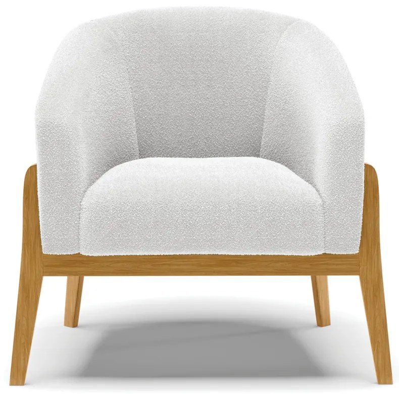 Poltrona Decorativa Base Madeira Stella PU Nozes/Bouclê D03 - D'Rossi - Off White