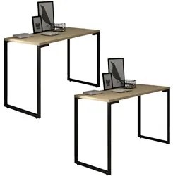 Kit 2 Mesas Escritório 120cm Estilo Industrial New Port F02 Nature - M