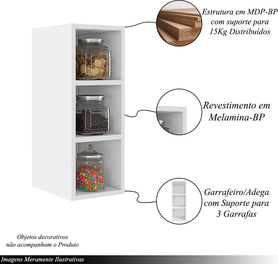 Nicho Adega 3 Garrafas Hazy Móvel Vertical MDP/BP Branco G96 - Gran Belo