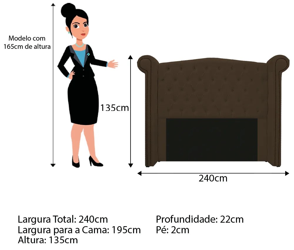Kit Cabeceira e Calçadeira Veneza 195 cm King Size Suede Marrom - ADJ Decor