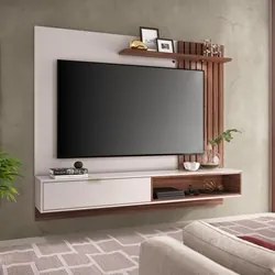 Painel Bancada Suspensa Para TV até 65 Pol. 180cm Ripado Palmas C05 Of