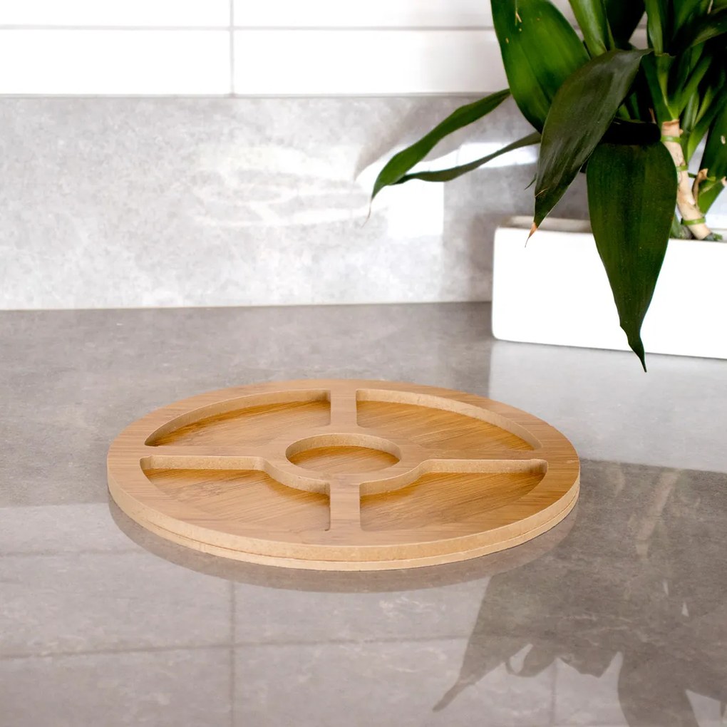 Bandeja Decorativa de Bambu para Petiscos Redonda 1,5x26x26 Cm - D'Rossi