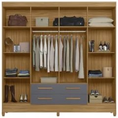Guarda Roupa Casal 204cm Com Espelho Vitta Freijó/Cinza Z17  - Mpozena