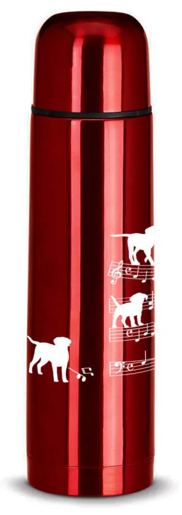 Garrafa Térmica 500ml Cachorro Musical Cromado Água Café Chá - Vermelho