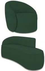 Sofá 3 Lugares 180cm Wendi e Poltrona Steve Boucle Verde I01  - Mpozen